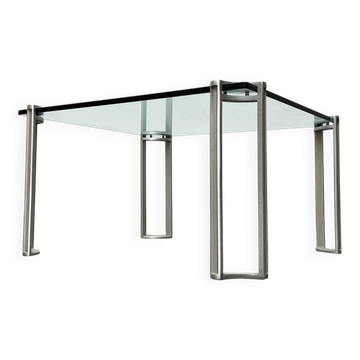 Table basse canapé en verre et aluminium de l'époque Space Age vintage attribuée à Peter Ghyczy, années 1970