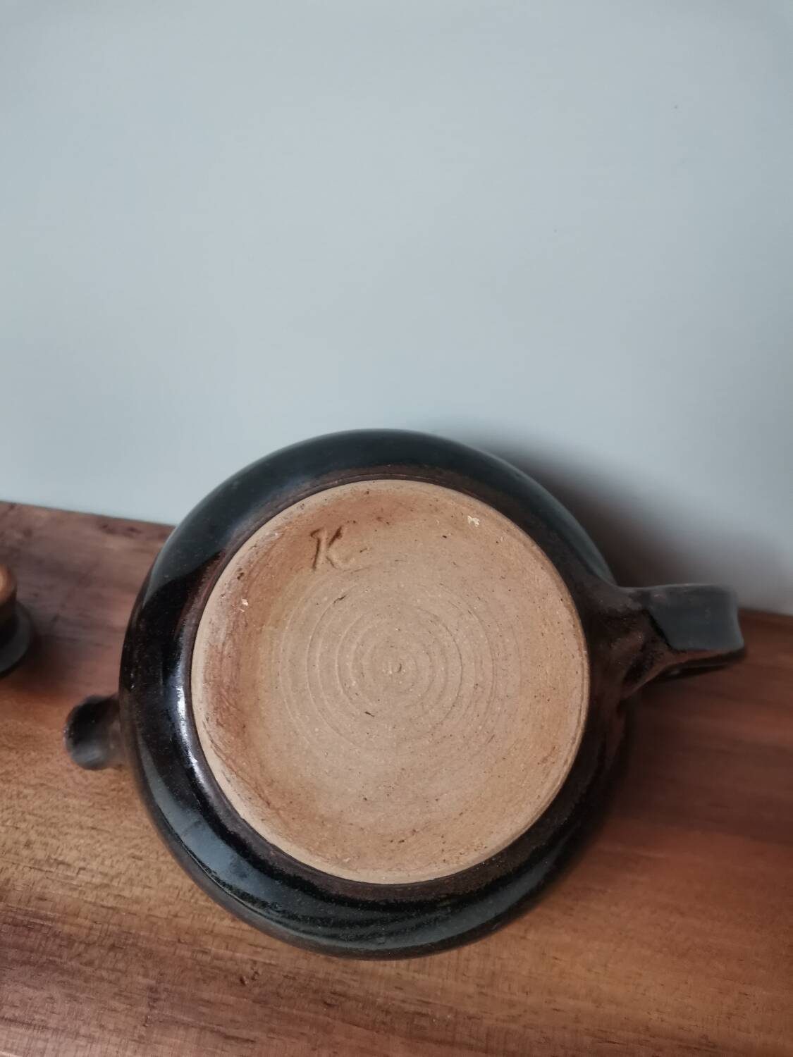 Vintage signed enameled stoneware teapot