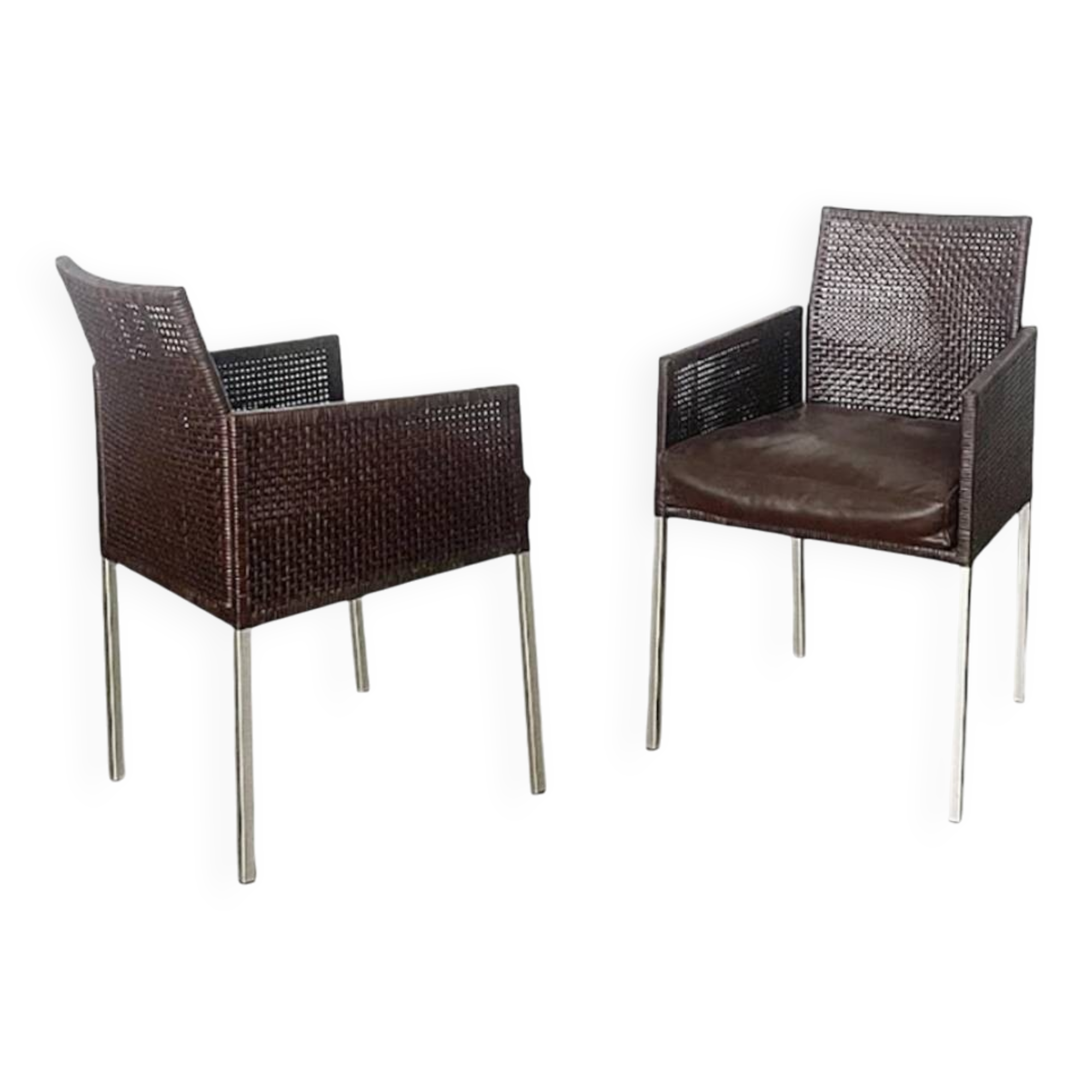 Pair of Karl-Friedrich Förster Leather and Rattan Chairs Germany 1990s