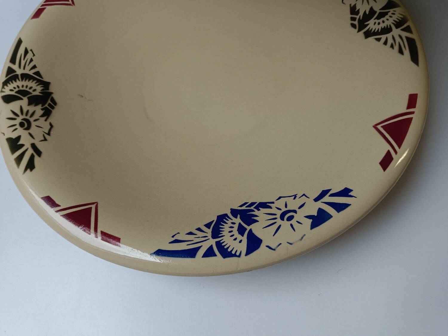 Compotier bas Badonviller art déco beige à fleurs