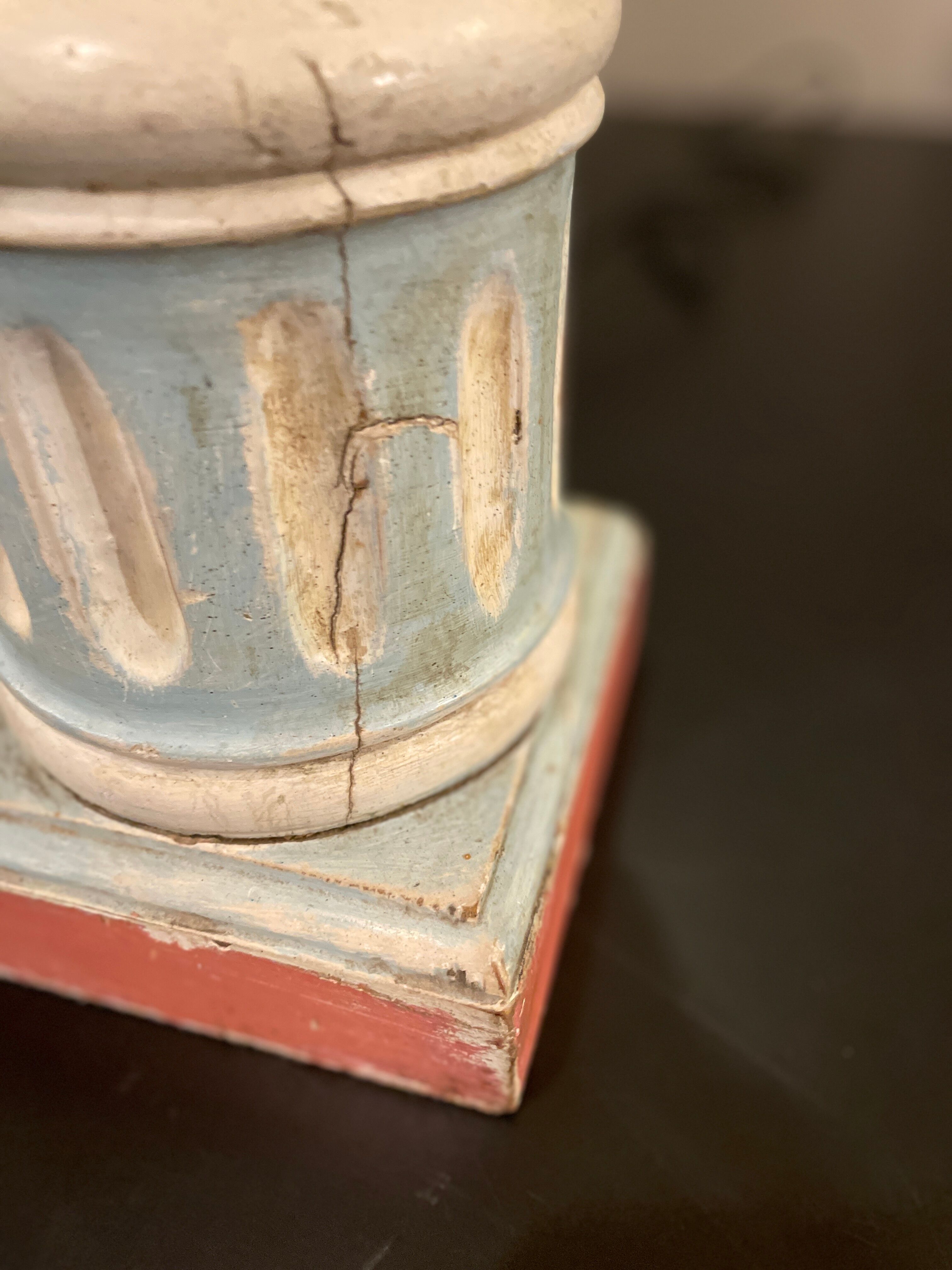 Pineapple lamp, hand-painted wood, 50s