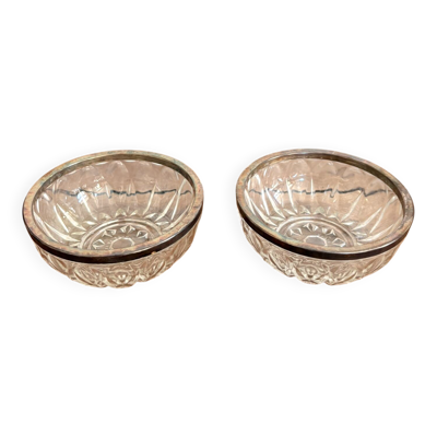 Paire Coupelle Ramequin Monture Argentée Italie Verre Moulé Taillé