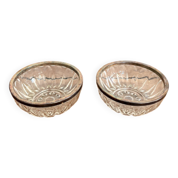 Pair of Cup Bowls Ramekin Silver-Plated Italy Cut Glass