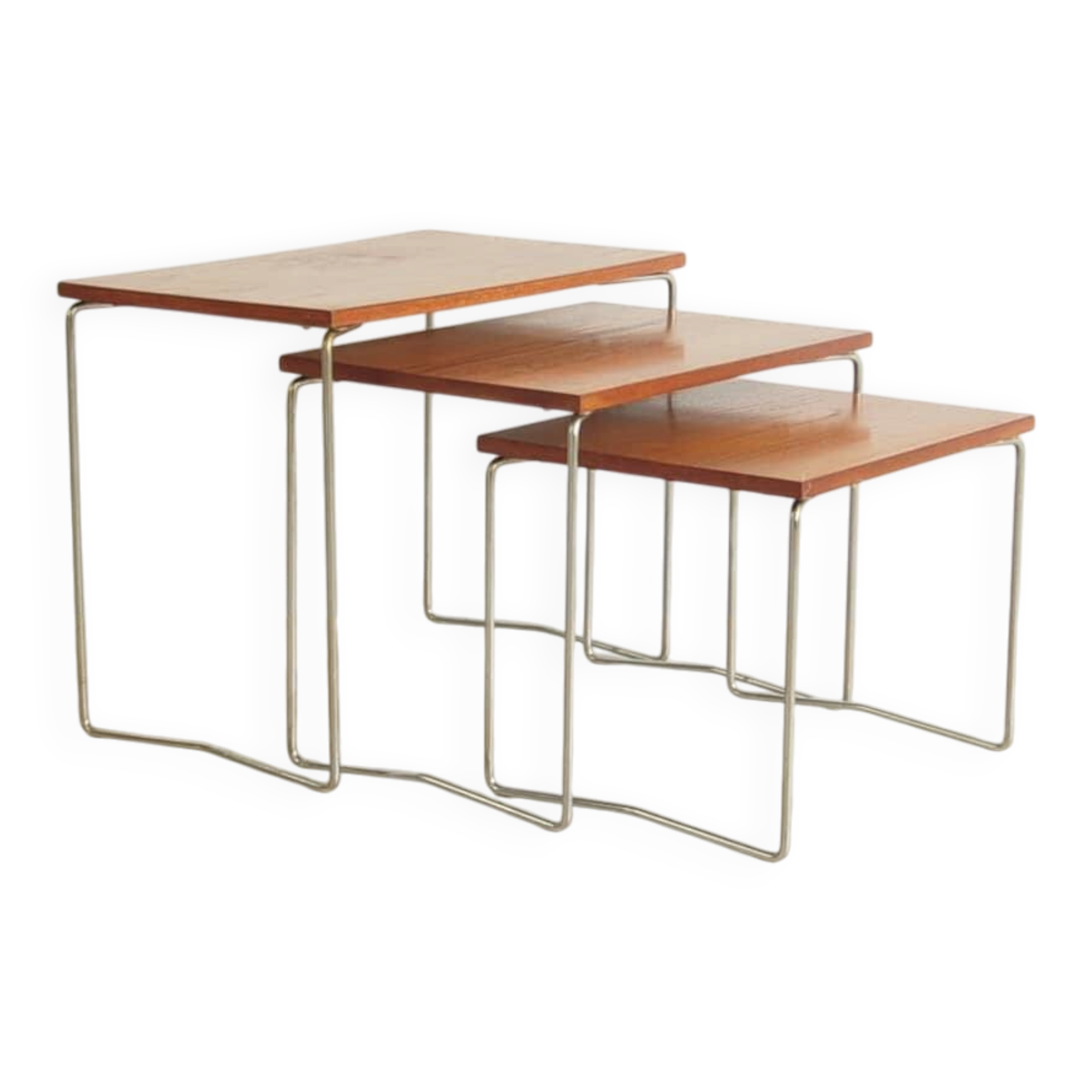 Wooden & chrome nest of tables x3 Brabantia