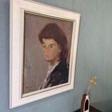 Mid-Century Modern Swedish Oil Painting "Auburn Hair" Vintage Portrait, Framed