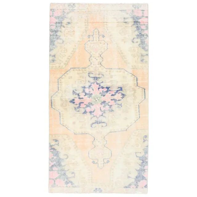 Vintage Turkish Oushak Handmade Wool Cotton Orange Area Rug 100x195