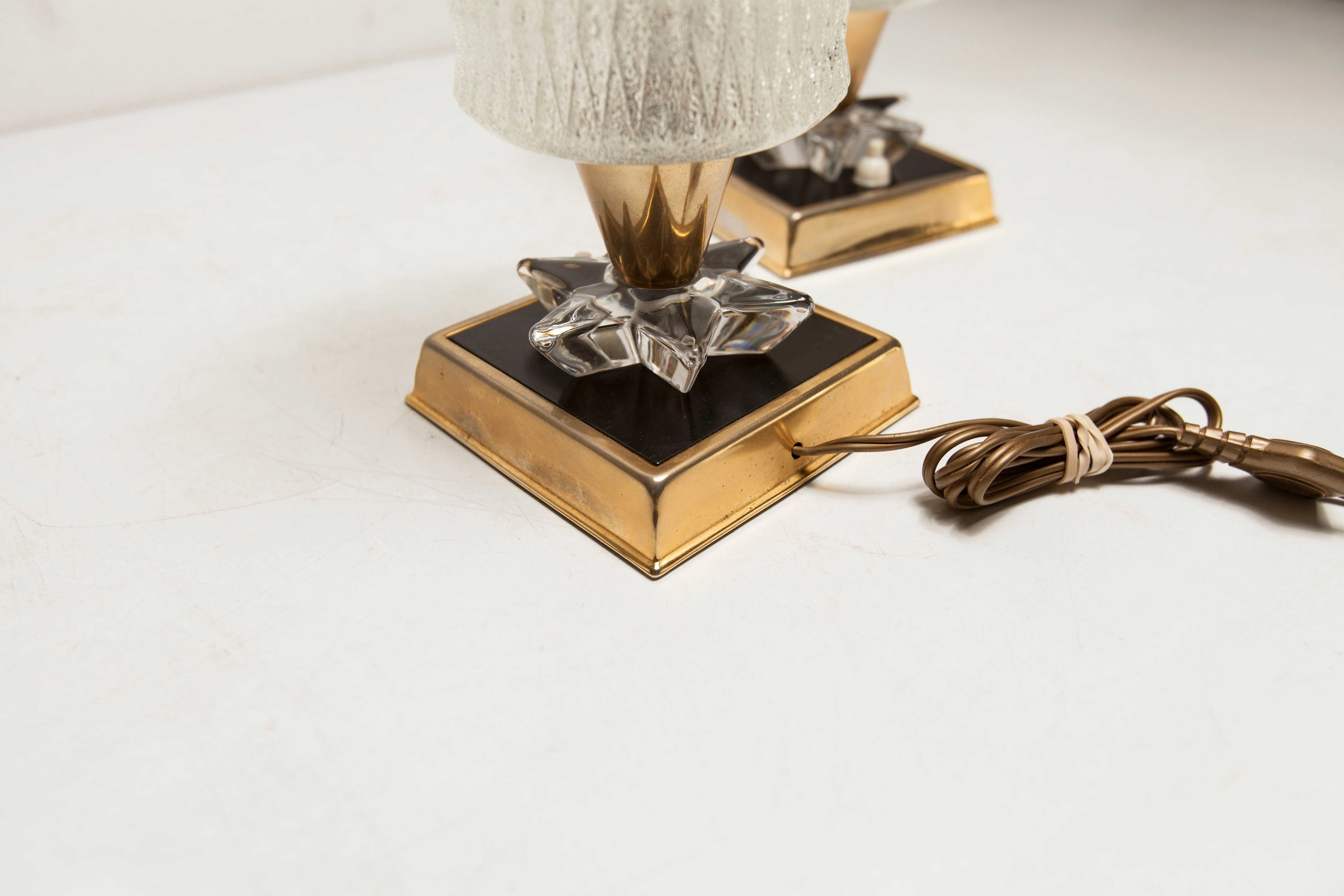 Paire de lampes de chevet 1960 laiton verre etoile