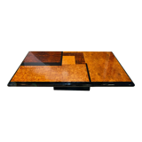 Coffee table, elm magnifying glass marquetry, bramble and black lacquer, 1980