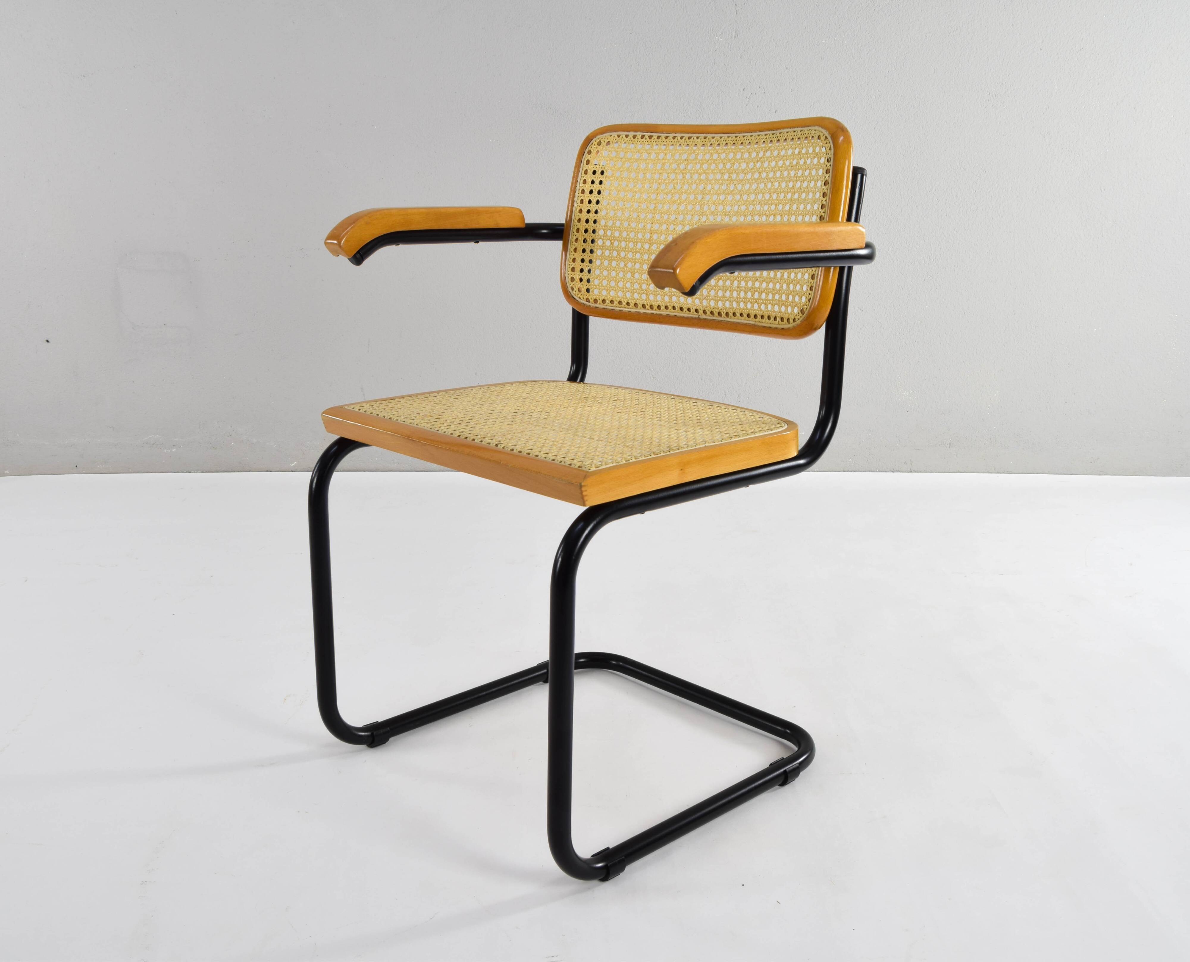 Mid Century Modern B64 Black and Beech Marcel Breuer Cesca Chair Italy 70s