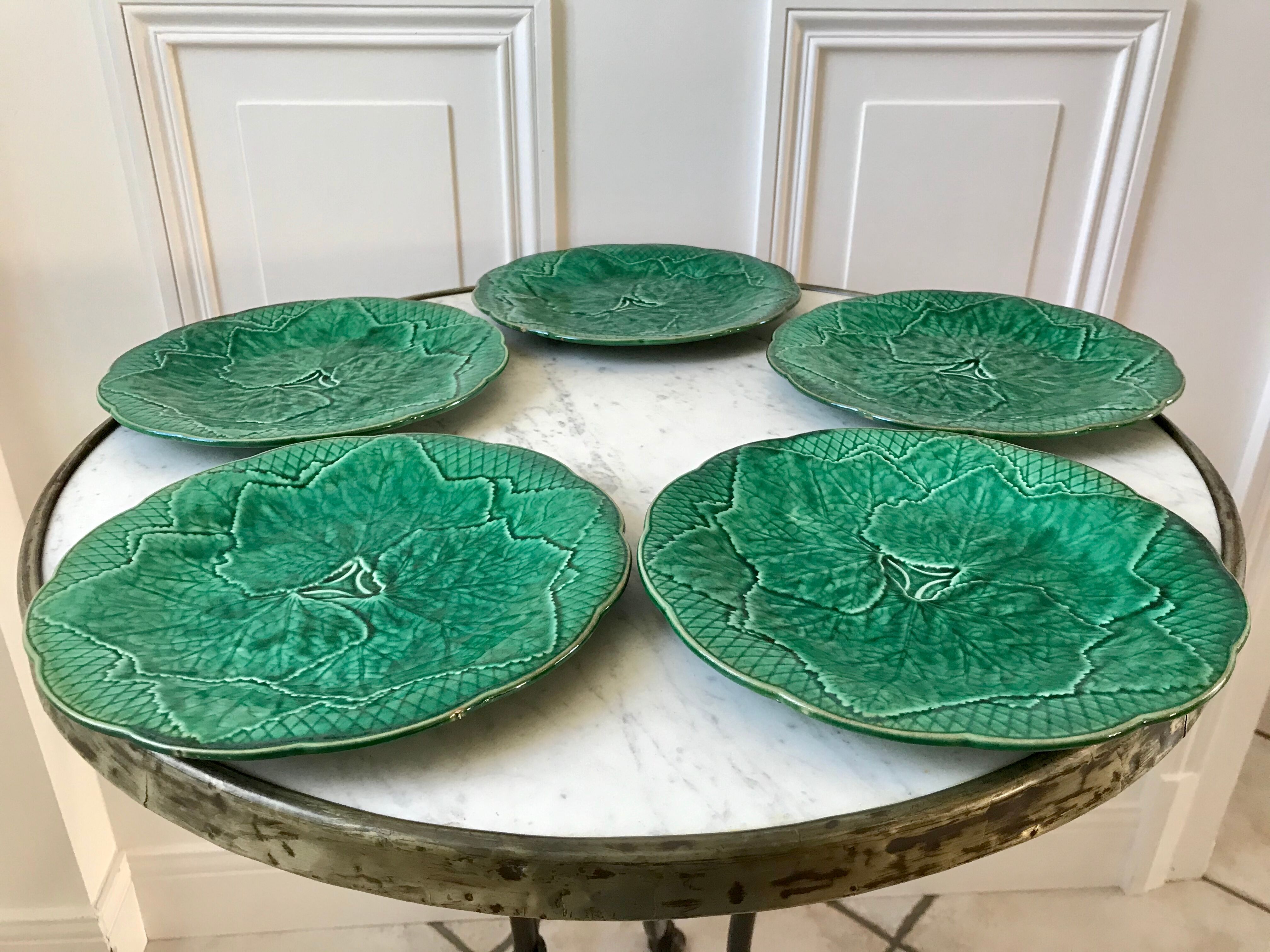 Set of 5 gien dessert plates in slurry leaf model 50s