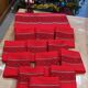 Old rectangular Basque red tablecloth and 12 matching Dralon towels