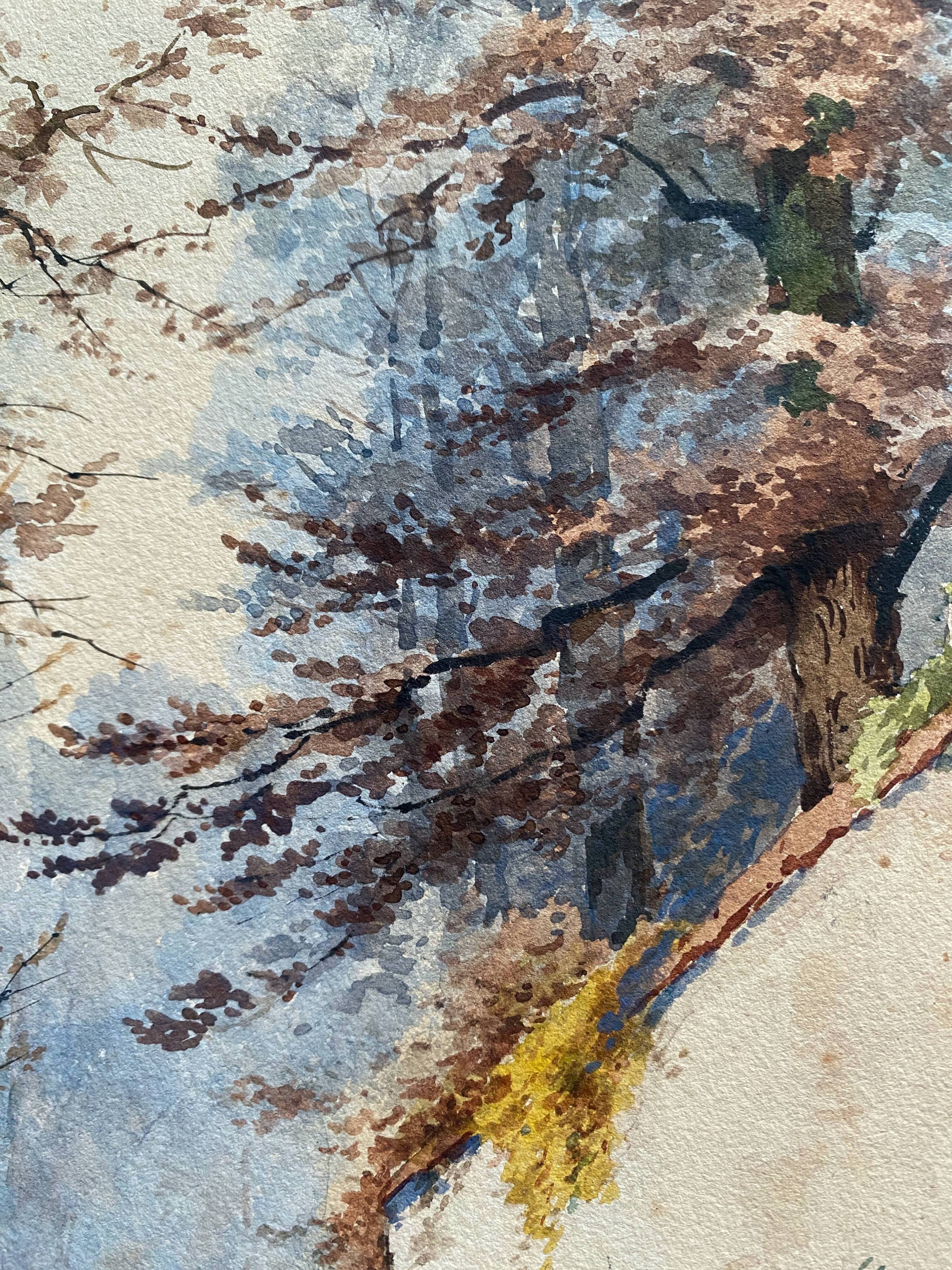 Large Watercolor Painting Signed Christen XIXth Animated Landscape Barbizon