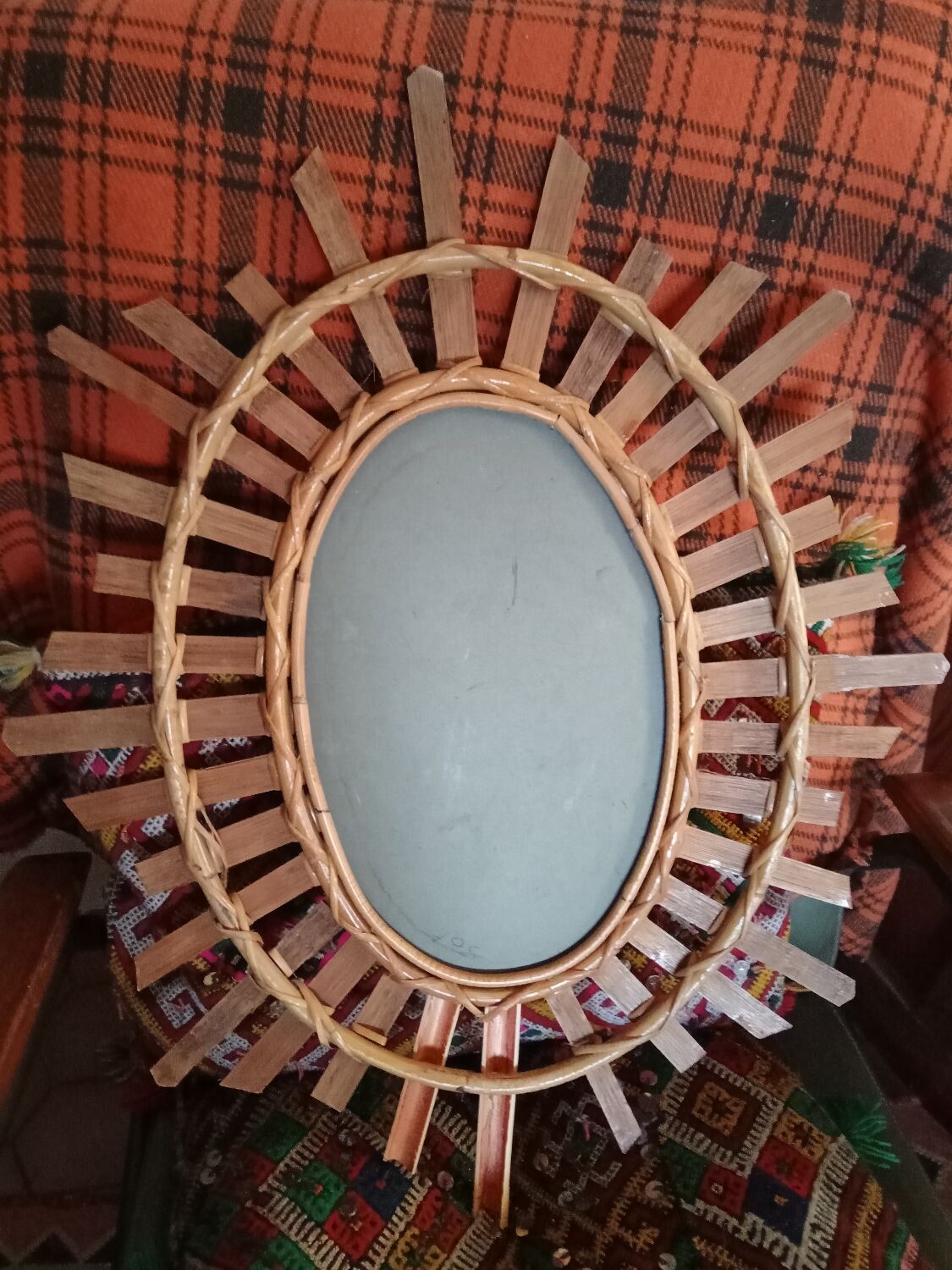 Sun mirror in bamboo and rattan, 70x55 cm