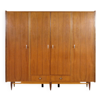 Vintage mid century modern 4-door wardrobe in teak, 1960s