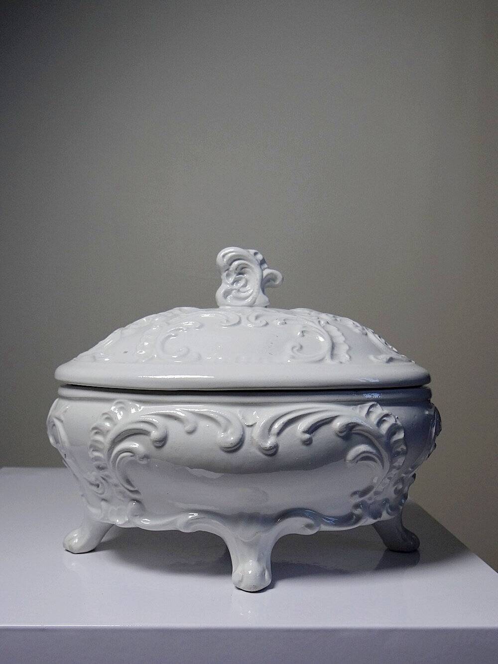 Vintage Baroque style white Italian earthenware candy dish