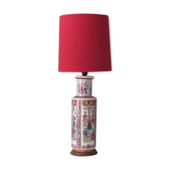Large vintage table lamp with a custom handmade lampshade.