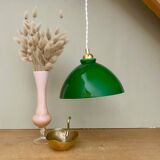 Vintage lampshade pendant light in green and white opaline