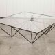 Square coffee table in glass and black satin metal 1980
