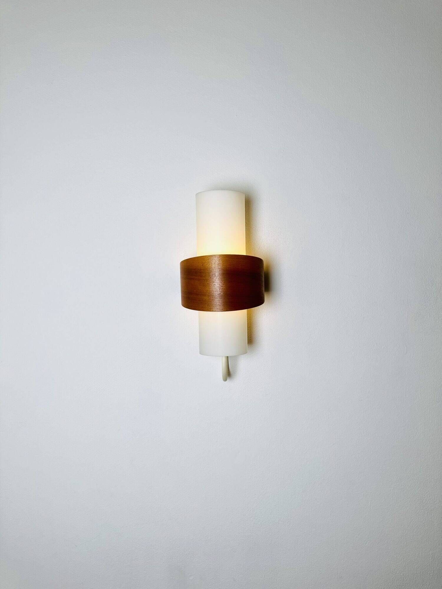 Nx40 Wall Lamp In Wood And Opal Glass By Louis Kalff For Philips, The Netherlands, 1950S