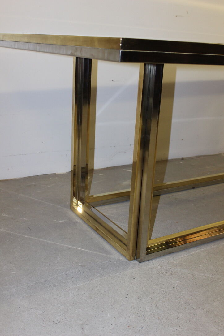 Dining table in chrome-plated steel and brass by Romeo Rega circa 1970