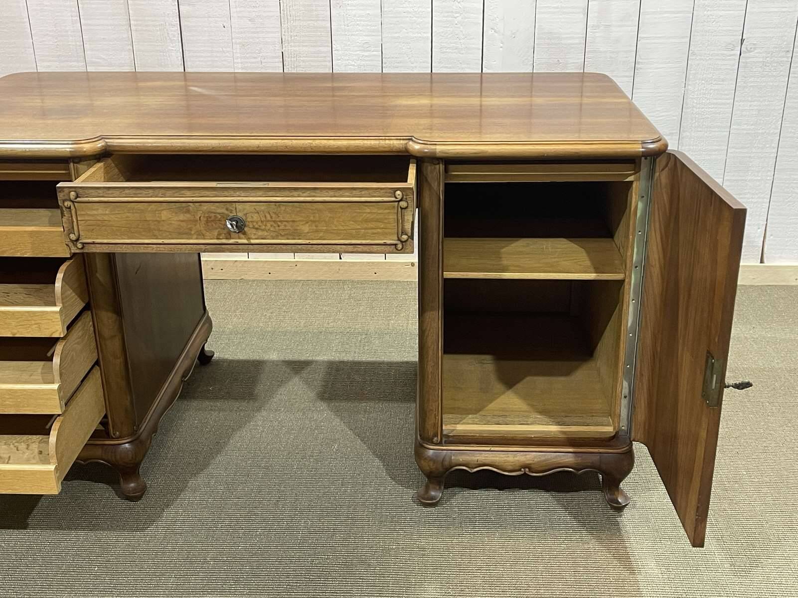 1950s English desk in walnut and oak