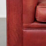 Cowhide Leather English Chesterfield Club Chair in a Light Red Tone