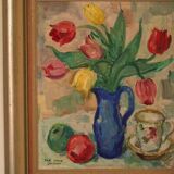 Original mid-century Swedish oil on panel – “Tea” by Karl Enoch Ohlsson – vintage & framed – 56 × 64 cm
