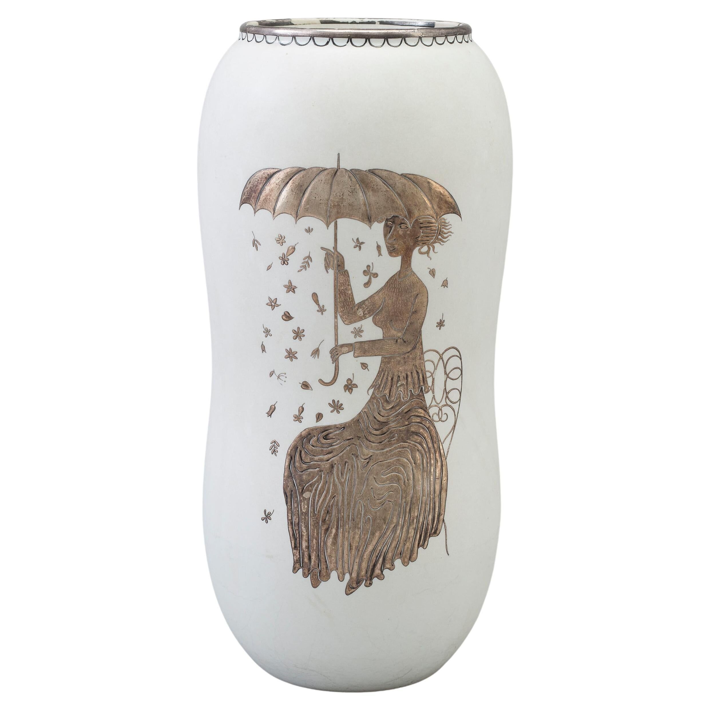 "Vase 'Grazia' by Stig Lindberg Ceramic and silver Gustavsberg Sweden 1960"