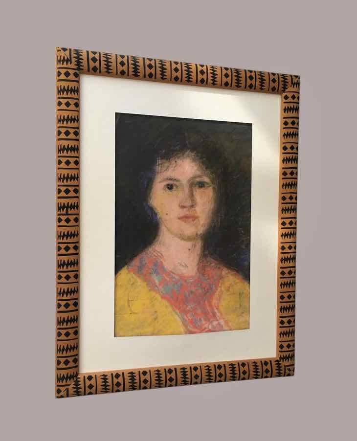 Old pastel portrait of young woman from the 1930s