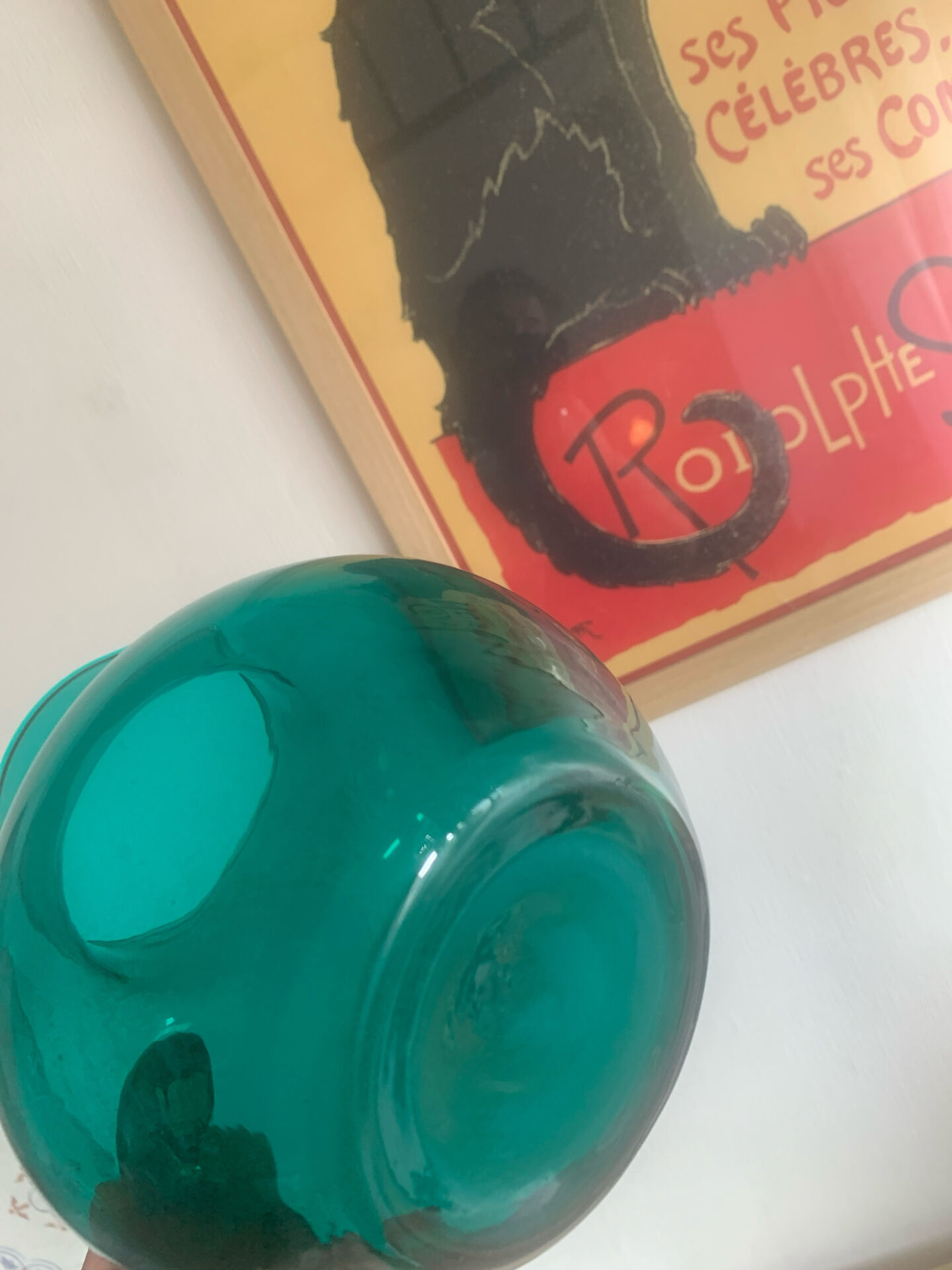 Large vintage emerald green blown glass pitcher/carafe, work