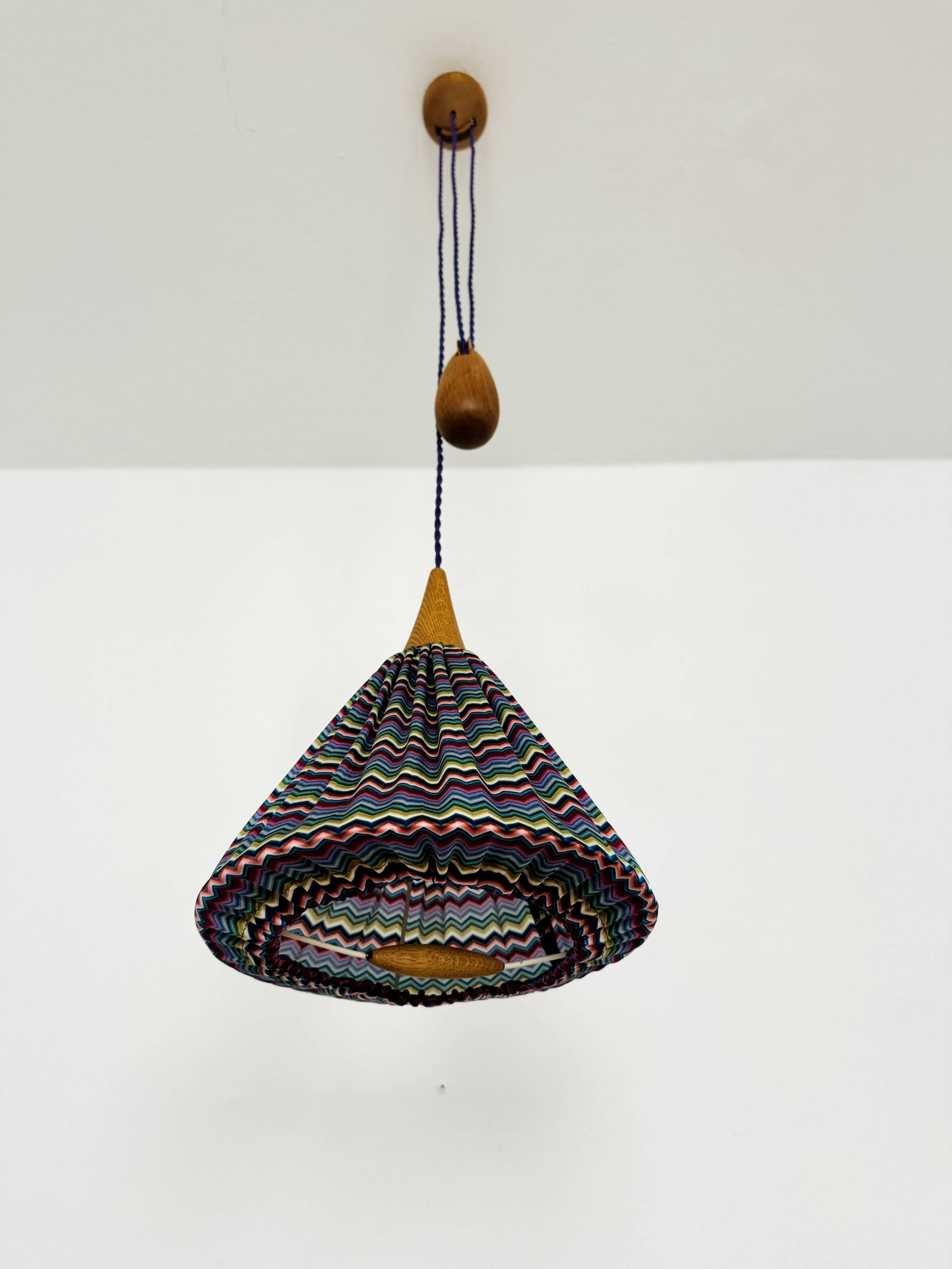 Oak Pendant Lamp with Counterweight by Uno and Östen Kristiansson