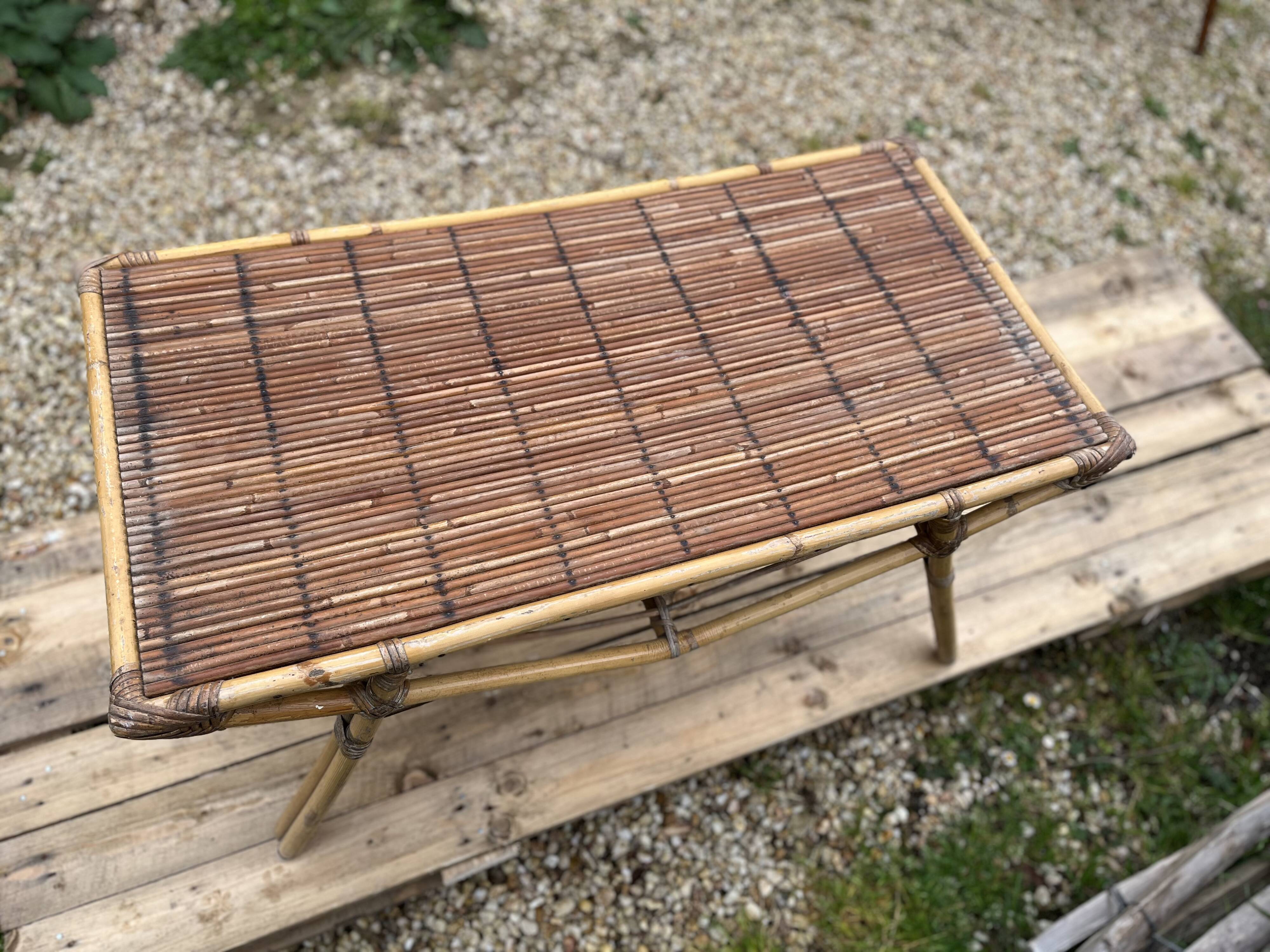 Rattan and bamboo coffee table