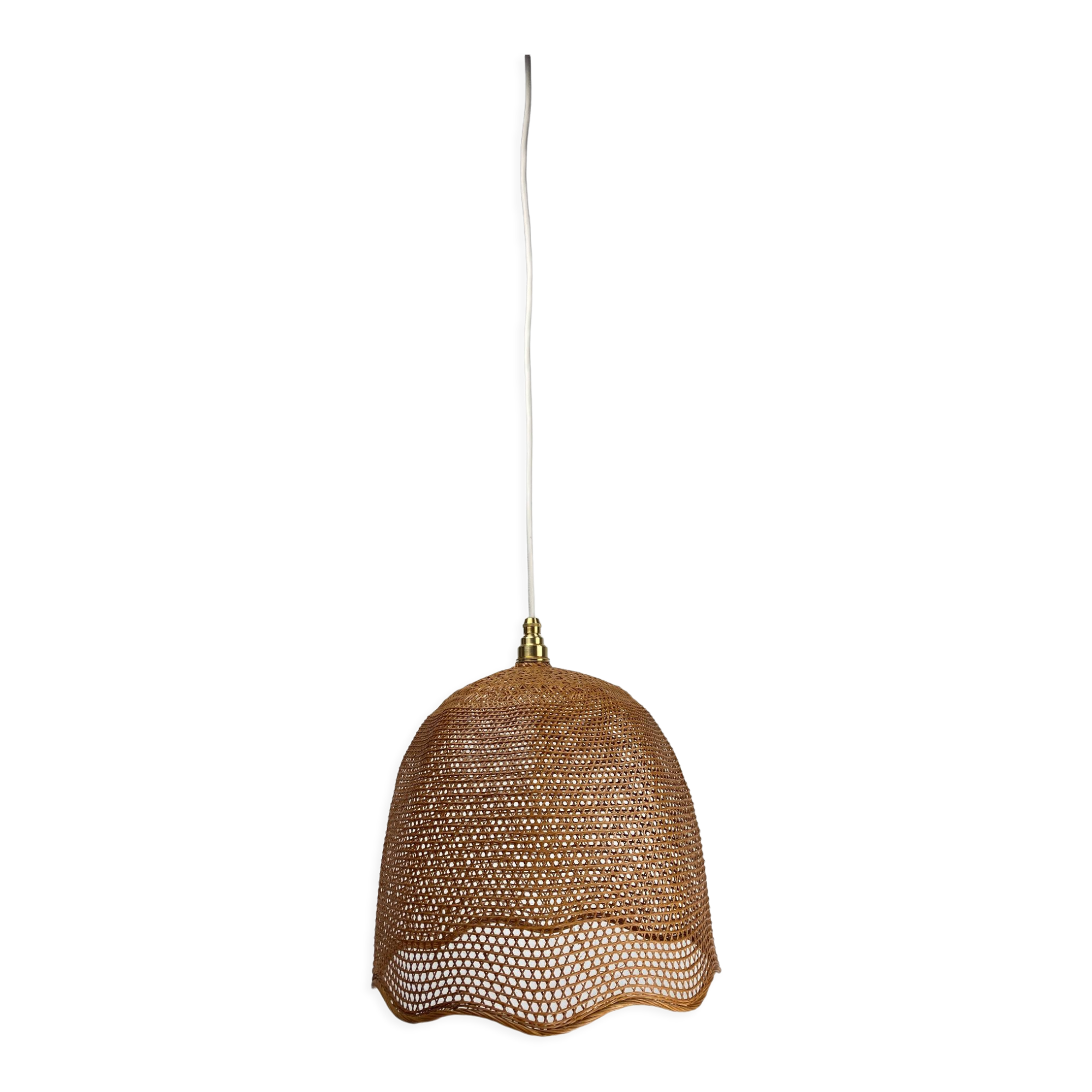 Beehive webbing rattan wicker pendant hanging lamp, 1930s
