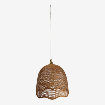 Beehive webbing rattan wicker pendant hanging lamp, 1930s