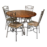 Table et quatre chaises fer forgé et bois