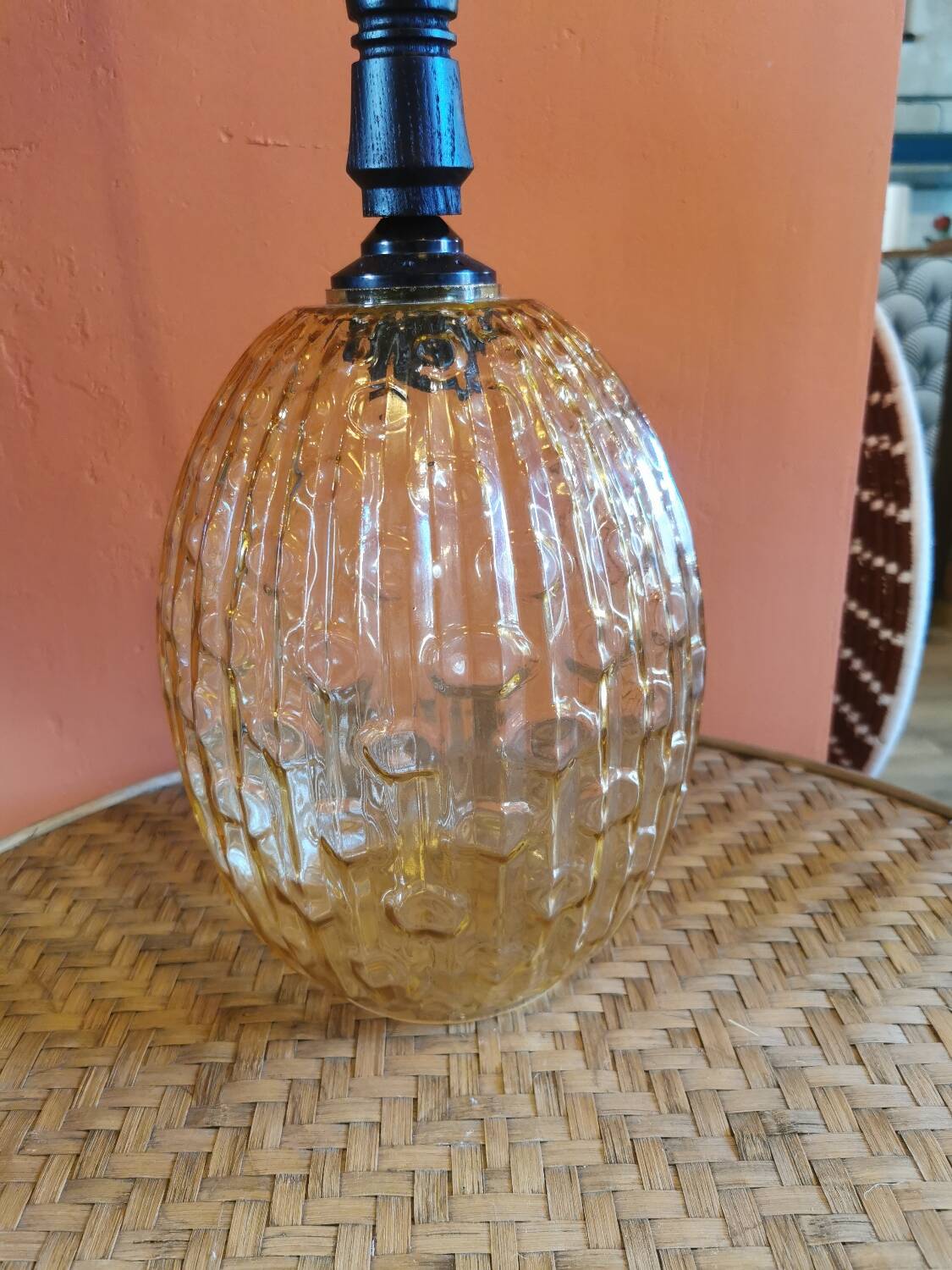 Vintage amber glass pendant light
