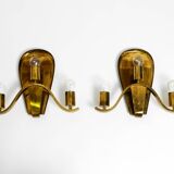 Pair of large heavy Mid Century brass wall lights from a German church