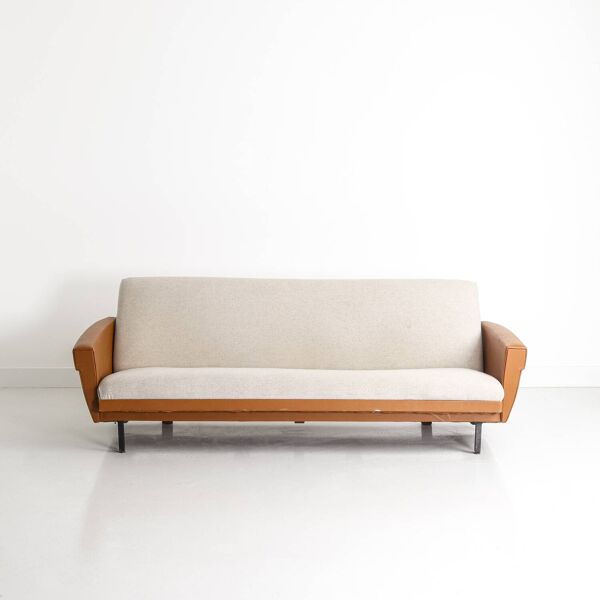 Canapé vintage convertible en tissu et simili cuir
