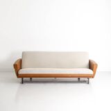 Vintage convertible sofa in fabric and imitation leather