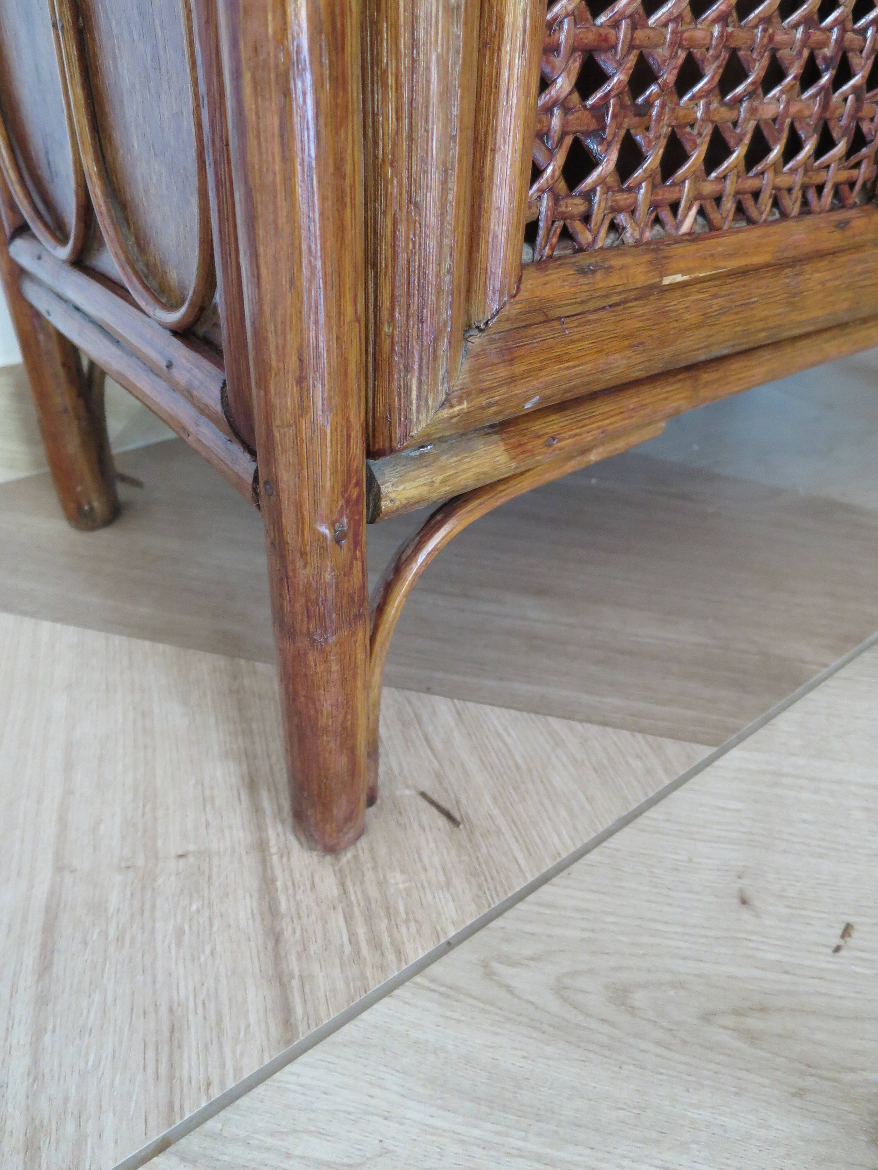 Retro-modernist - Sideboard-bookcase-2 doors-wood-rattan-cane-1960s