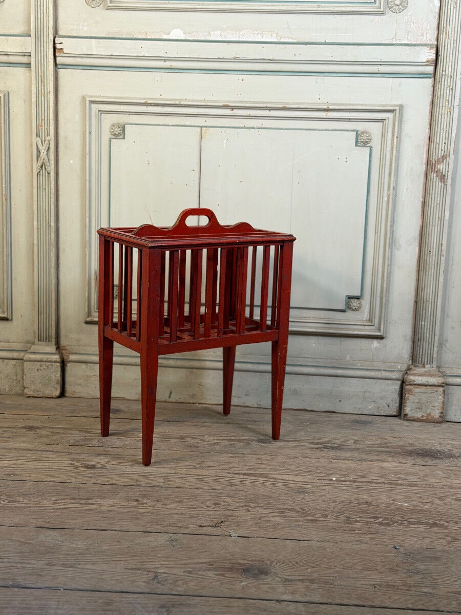 Wooden magazine rack, red patina, England circa 1900