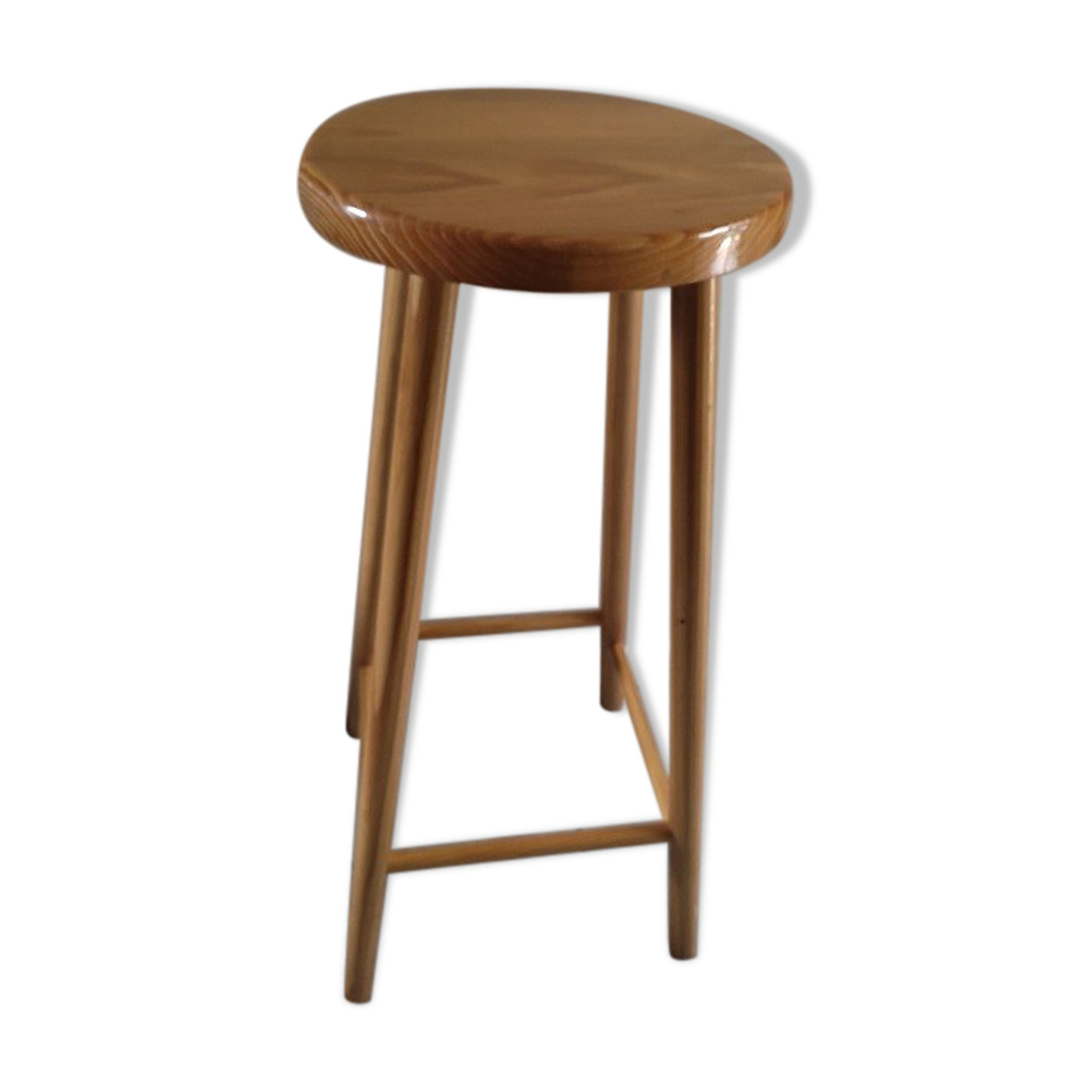 Top bar stool varnished wooden seat round