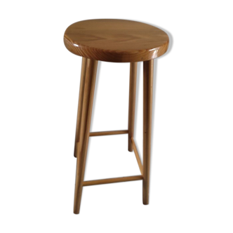 Top bar stool varnished wooden seat round
