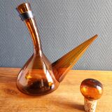 Vintage Amber Glass Wine Carafe - Artisan Decanter in Porron Style