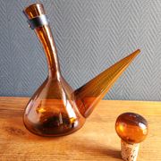 Vintage Amber Glass Wine Carafe - Artisan Decanter in Porron Style