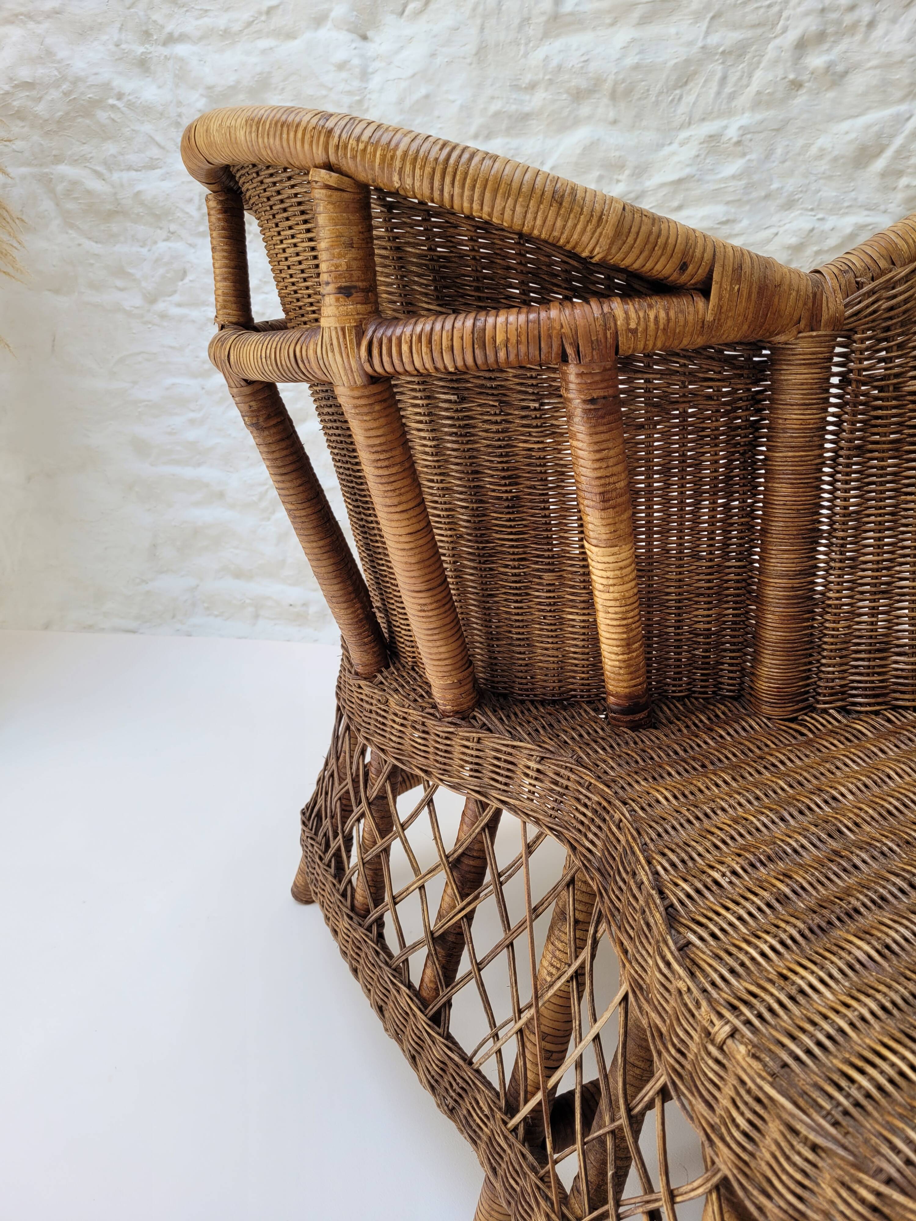 Vintage rattan confidant sofa