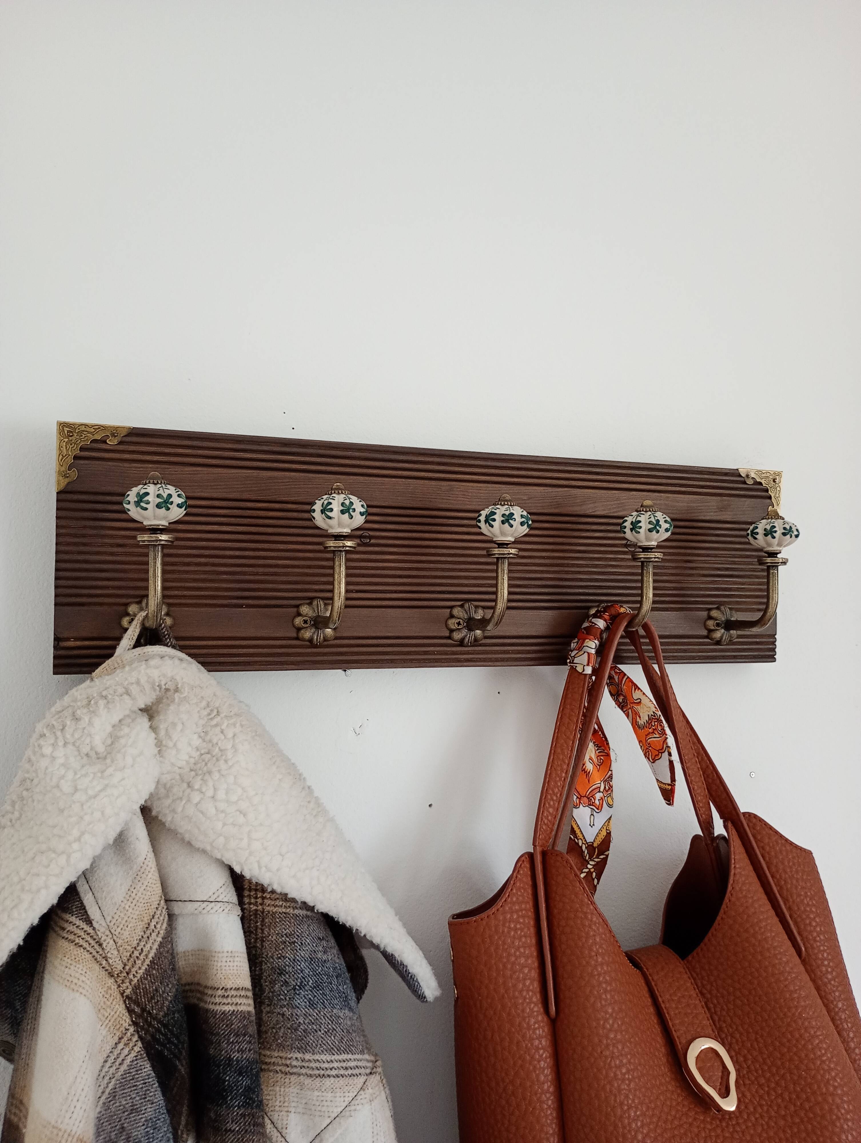 Portemanteau mural 5 patères en céramique style vintage fait main
