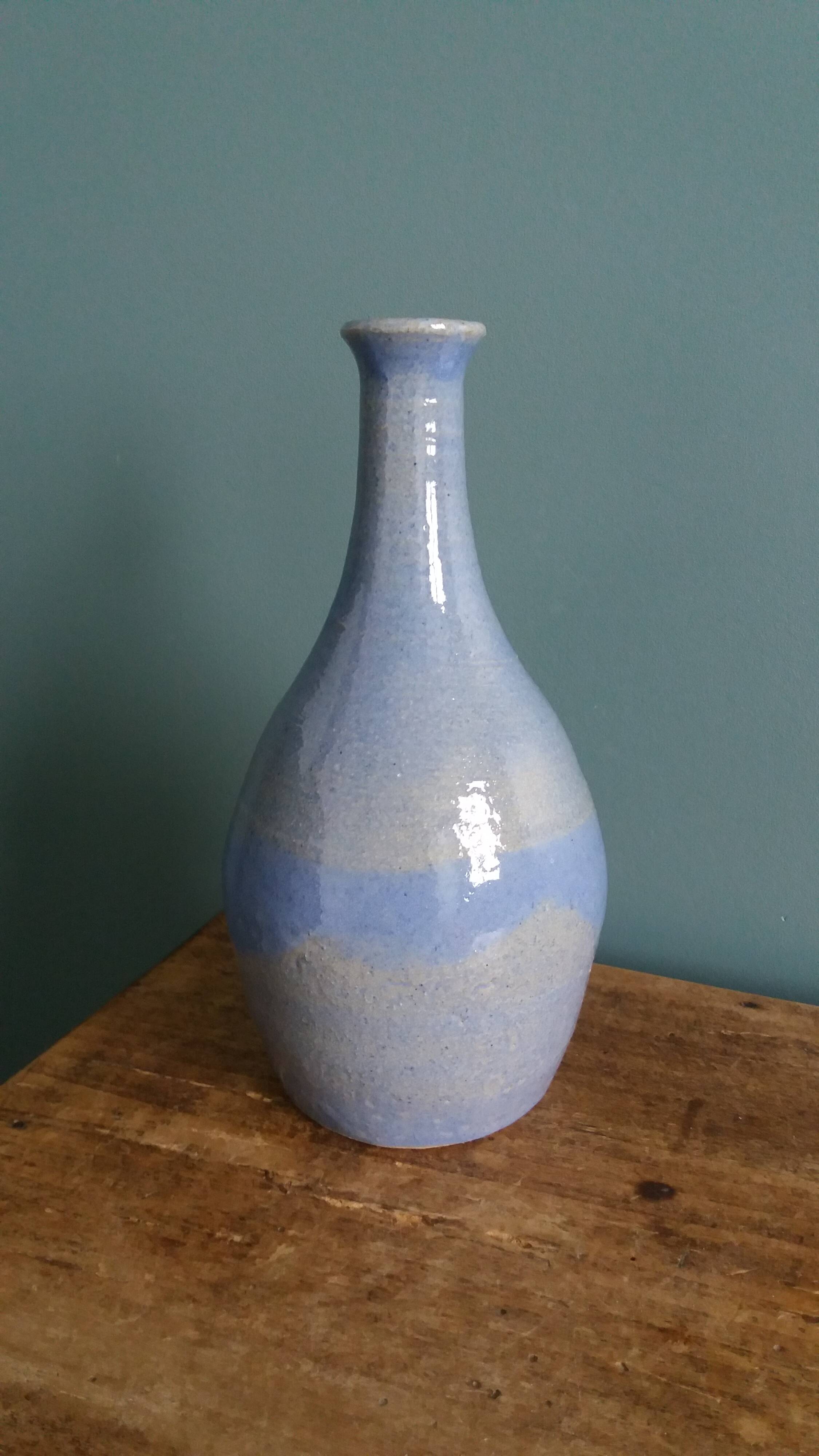 Vase bouteille signé en grès émaillée, céramique artisanale