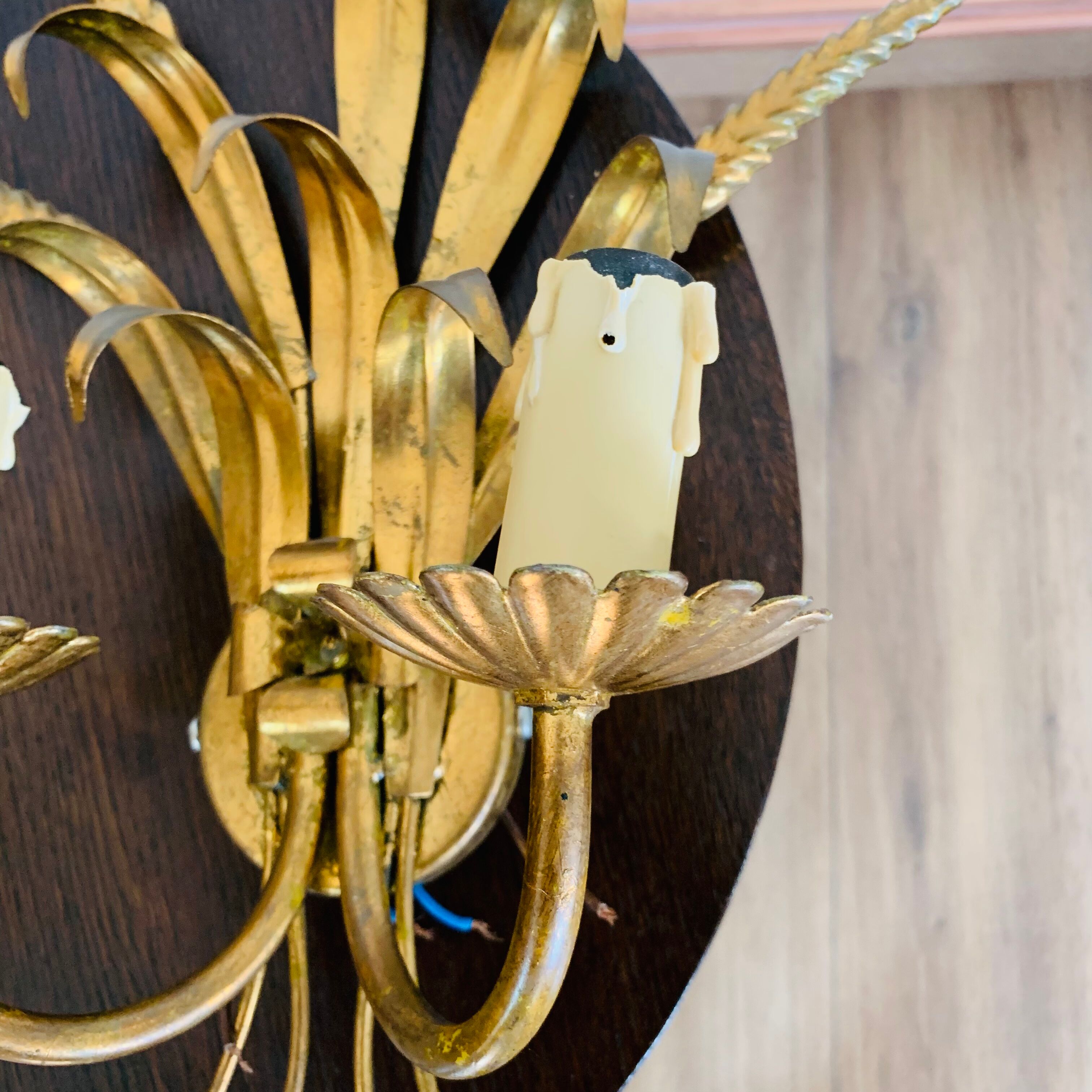 Pair of gilded wall sconces sheaves of wheat