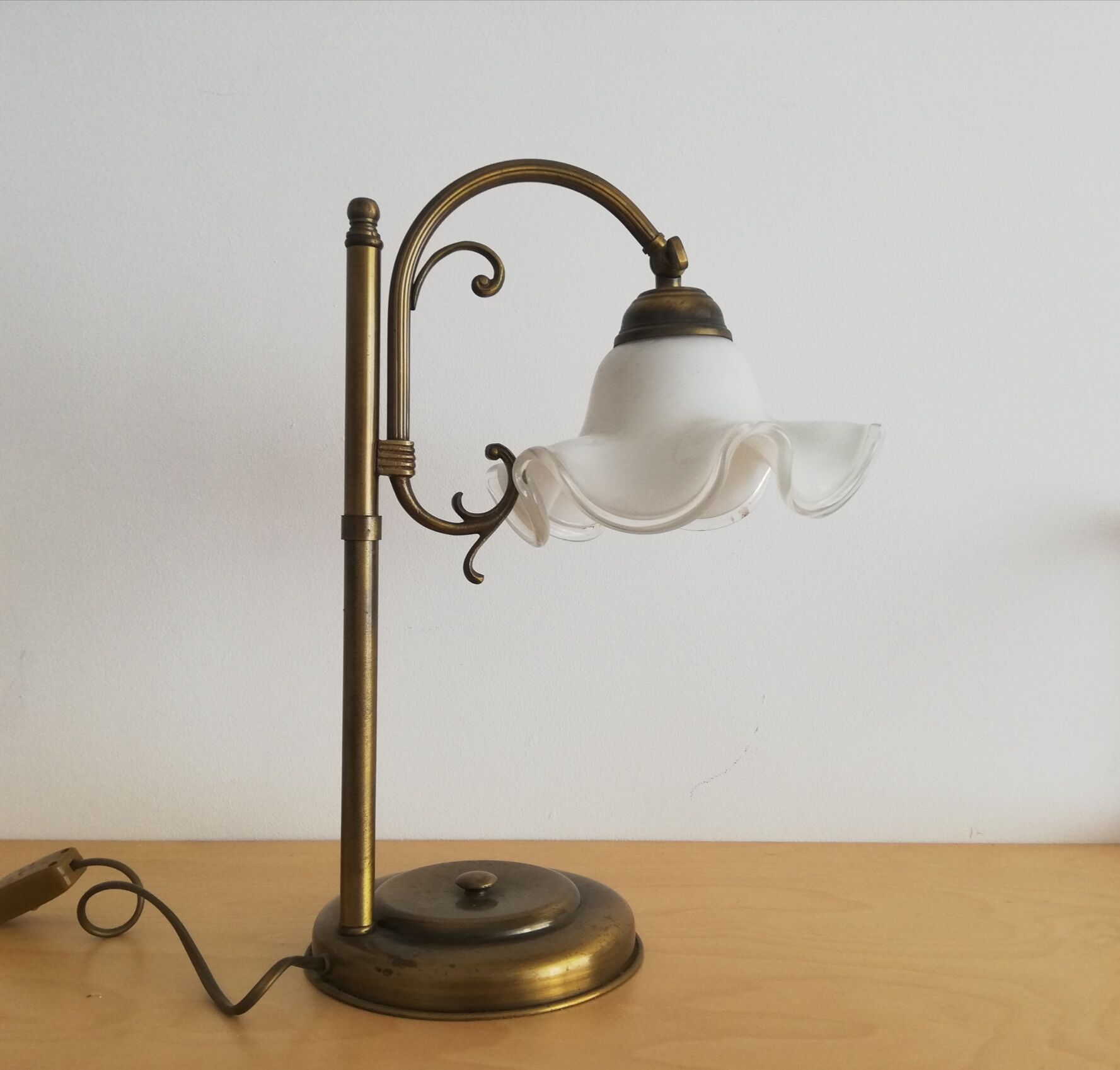 1960s brass and glass table lamp vintage